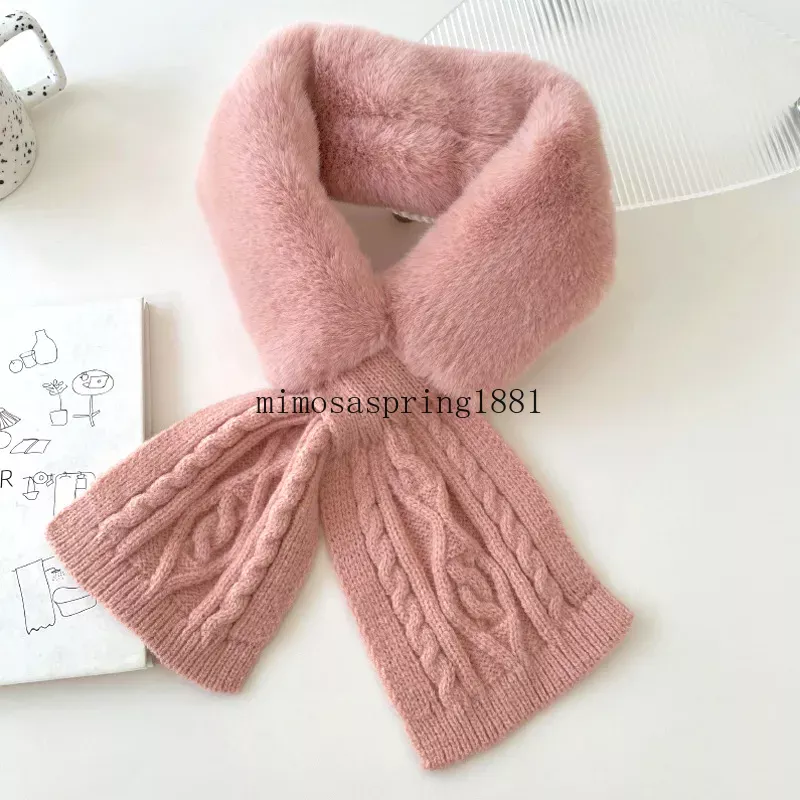 Winter New Scarf Women Warm Thicken Fluffy Woolen Knitting Cross Collar Neck Scarf Shawl Soft Plush Snood Scarves