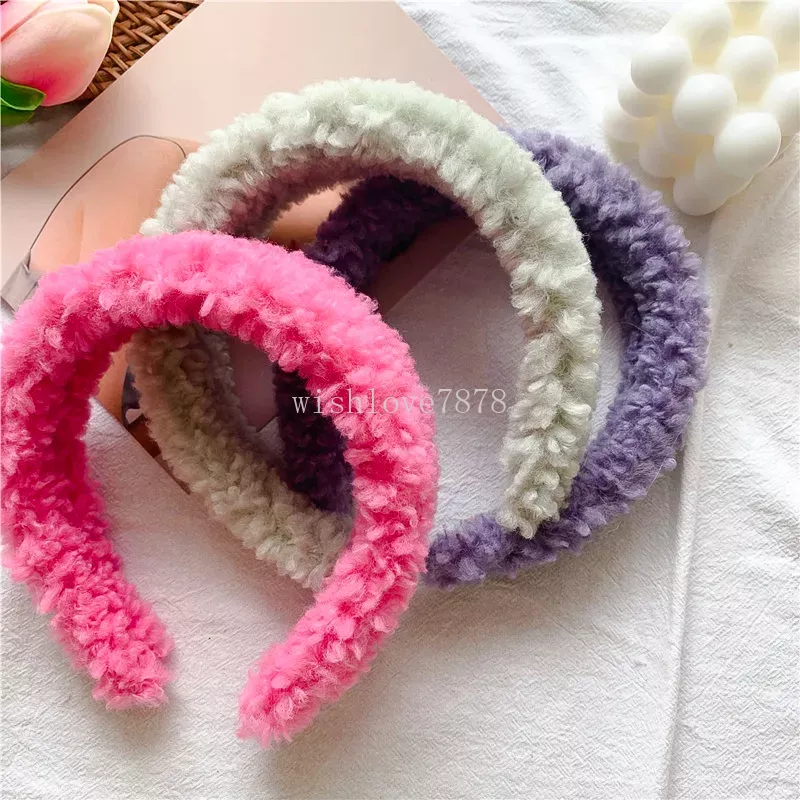 Mode Warme Lamswol Haarbanden Effen Kleur Hoofdband Vrouwen Dikke Pluizig Haar Hoepel Koreaanse Winter Meisjes Haaraccessoires