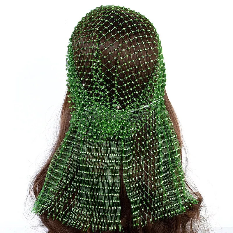 Glitter Crystal Head Scarf Head Wrap Luxury Rhinestone Women Nightclub Fishnet Hat Mesh Hollow Out Turban Hat Hair Accessory