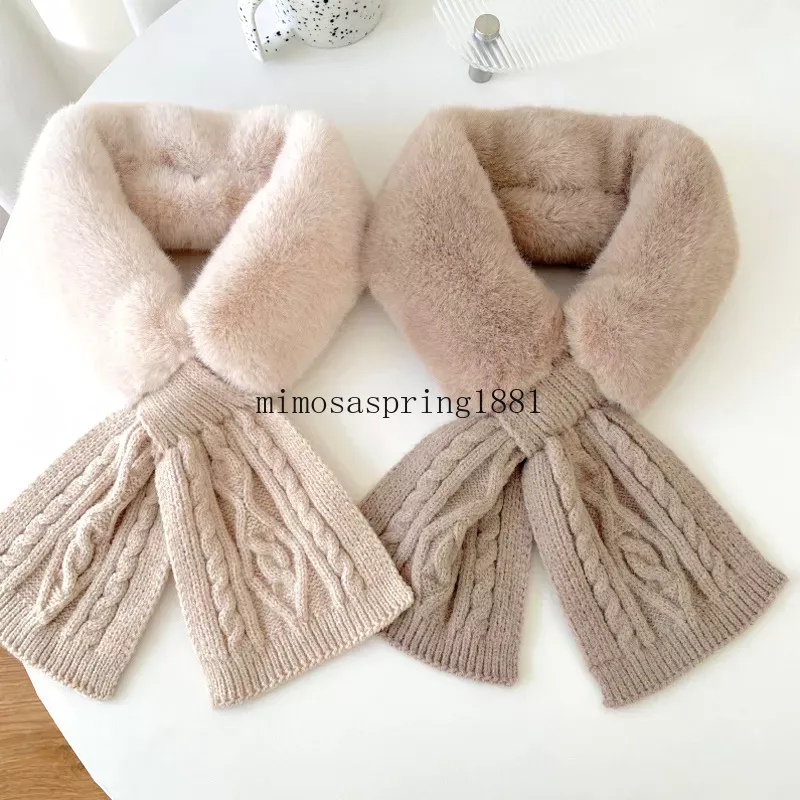 Winter New Scarf Women Warm Thicken Fluffy Woolen Knitting Cross Collar Neck Scarf Shawl Soft Plush Snood Scarves