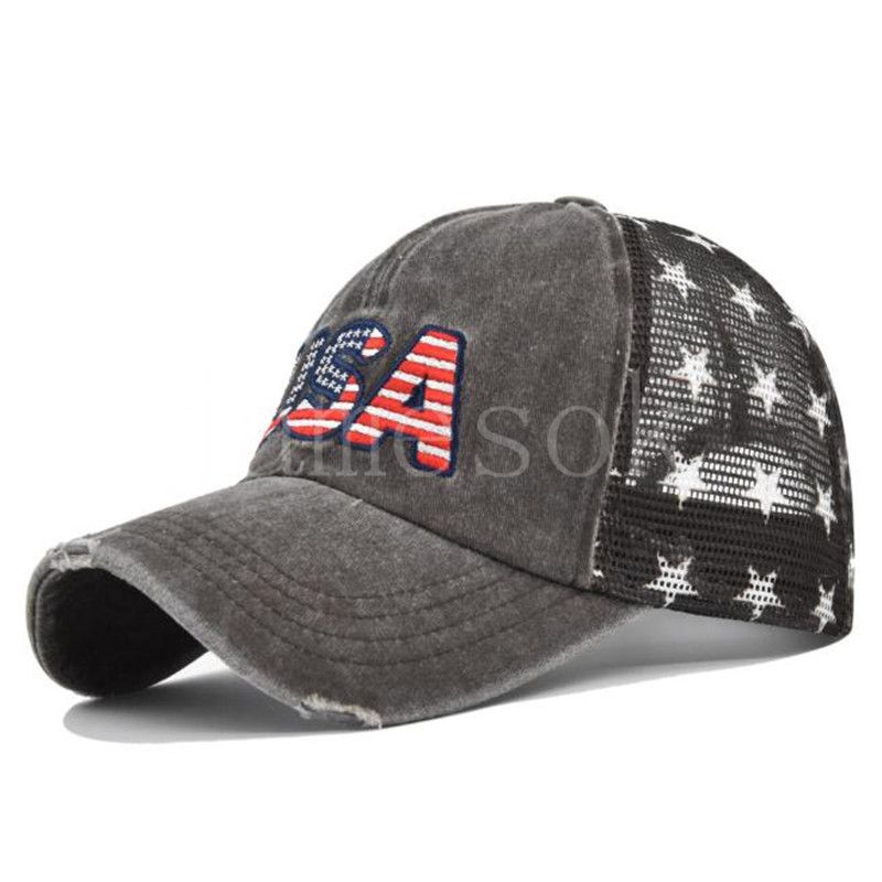 USA Cowboyhüte Trump American Baseball Caps Washed Distressed US Flags Stars Mesh Cap Sunshade Party Hat de192