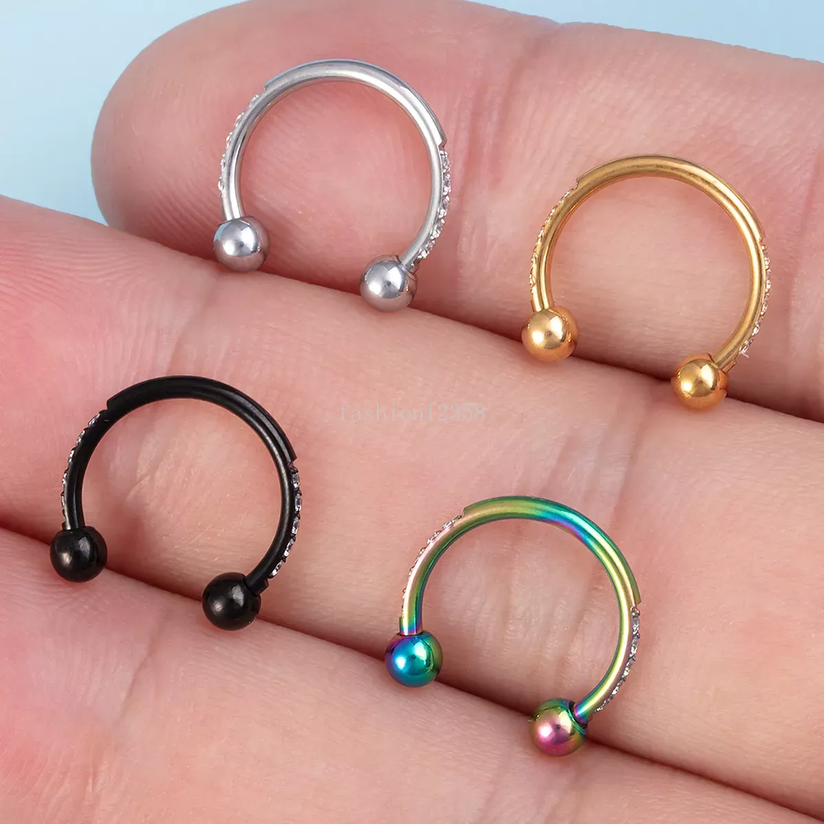 Zircon Hoop Nose Ring Septum Piercing Earrings BCR Cartilage Tragus Helix Stud Circular Ear Horseshoe for Women Body Jewelry