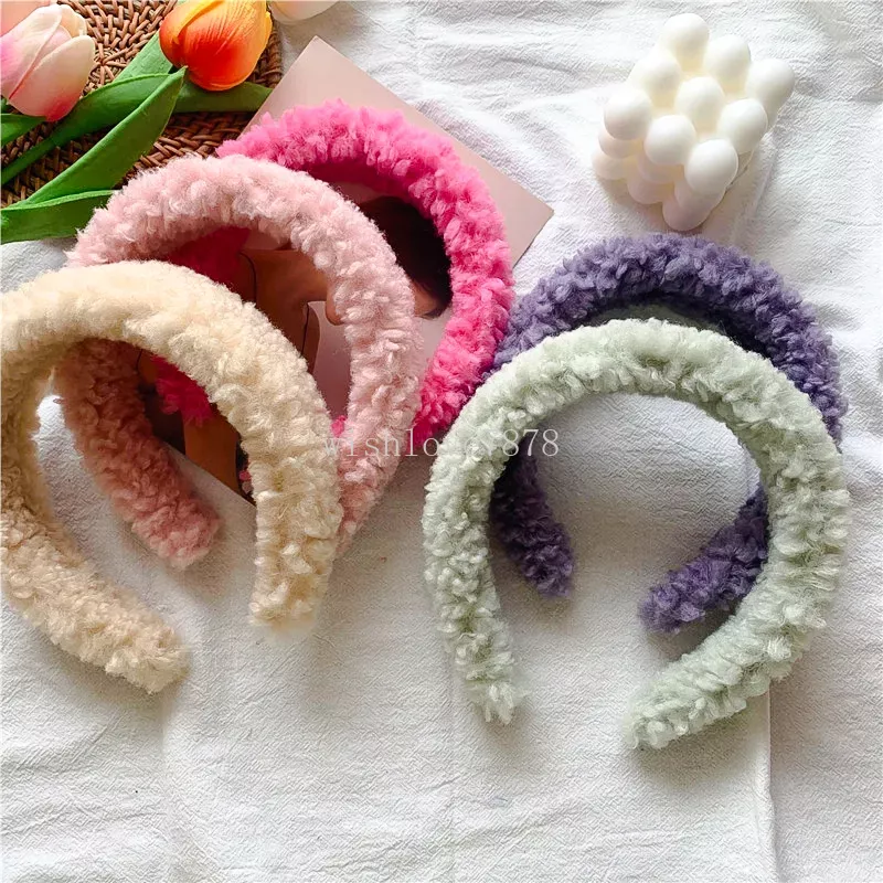 Mode Warme Lamswol Haarbanden Effen Kleur Hoofdband Vrouwen Dikke Pluizig Haar Hoepel Koreaanse Winter Meisjes Haaraccessoires