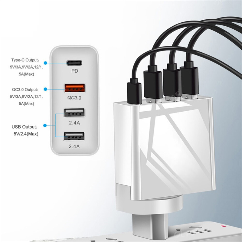 Chargeur USB C 48 W 4 ports chargeurs muraux PD à charge rapide avec charge rapide 3.0, adaptateur de voyage USB-C multiport pour Samsung iphone prise US EU AU UK avec boîte