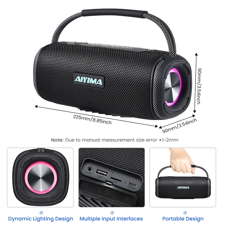 AIYIMA UPGRADE 30W Bluetooth -högtalare Dual Stereo Portable Outdoor TFUSB Playback FM Voice Waterproof Subwoofer Wireless Högtalare