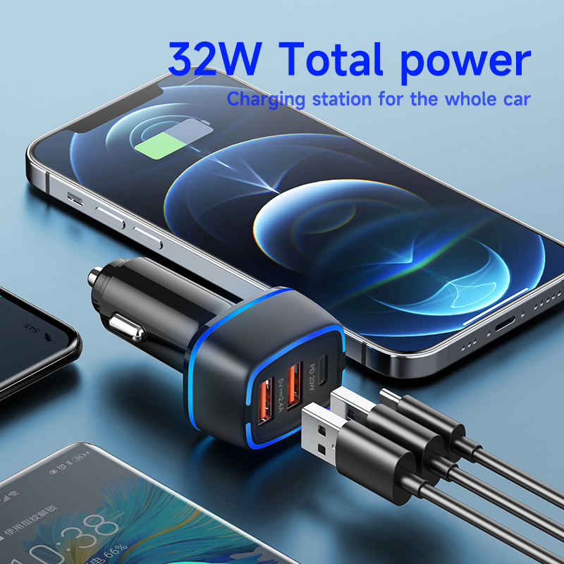 PD 32W 5V 12V double USB + Type C 3 Ports adaptateur de voiture de charge Super rapide chargeur d'alimentation de téléphone portable pour iPhone Apple