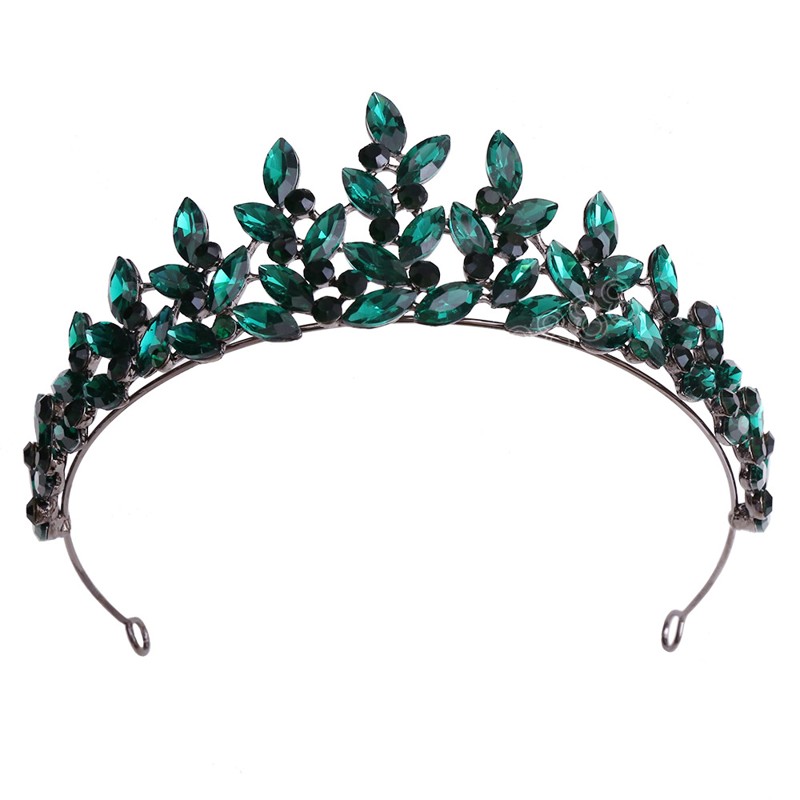 Zielony niebieski opal ślubny korona księżniczka Kryształowy tiary ślubne Rhinestone Diodem Wedding Hair Akcesoria biżuterii