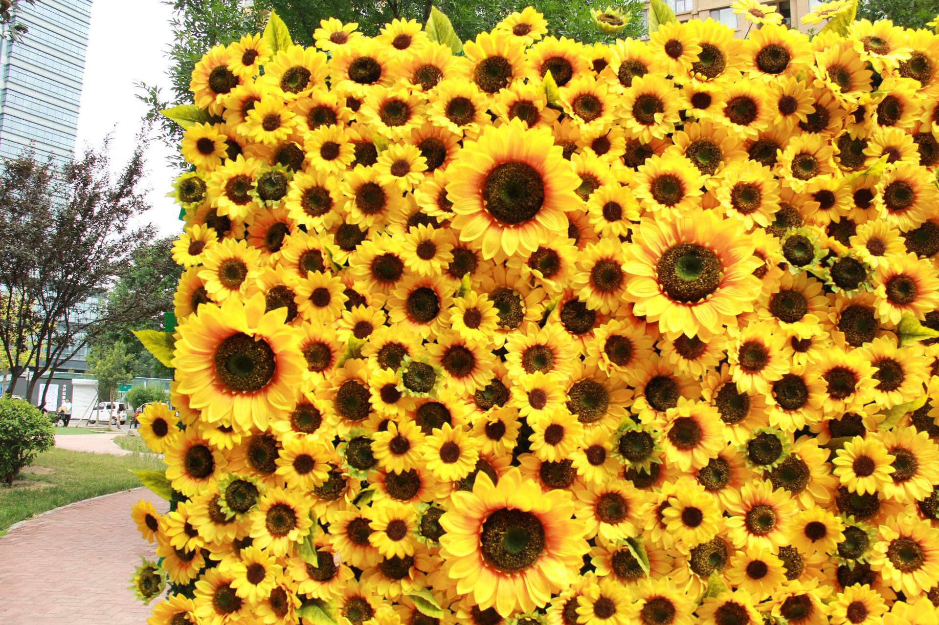 Flores decorativas de boda 3D enrolladas tela girasol pared flores artificiales telón de fondo