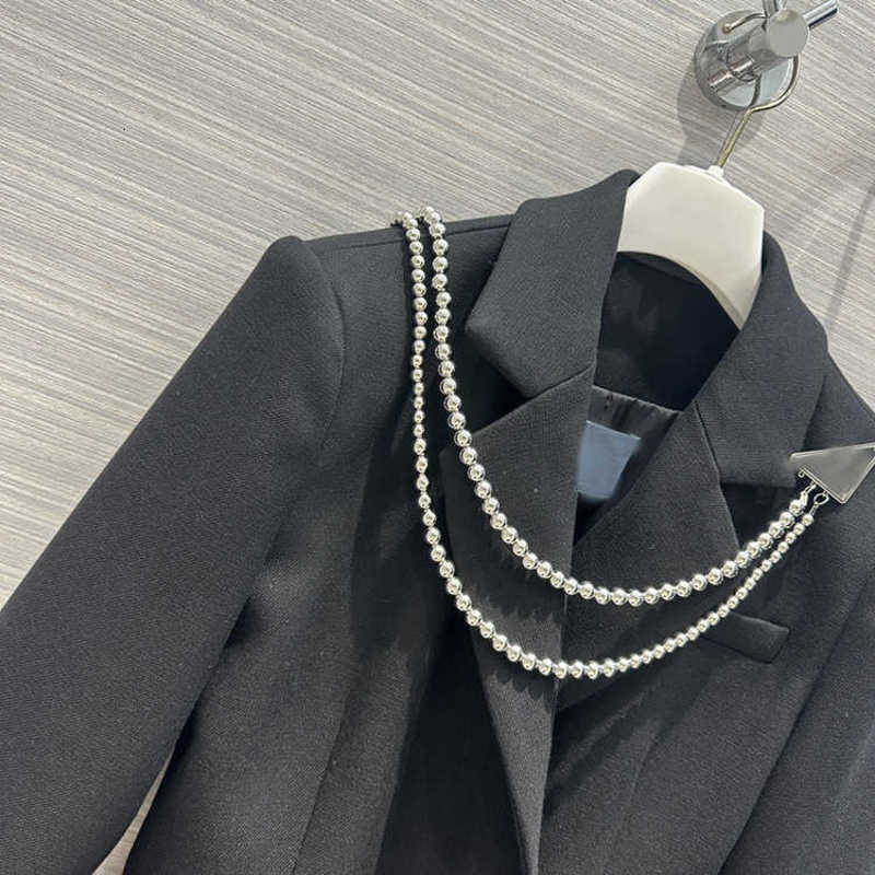 Women's Cape designerQuality Celebrity Style Waistband Bead Chain Hanging Decoration Long Suit Woolen Coat HP4Q