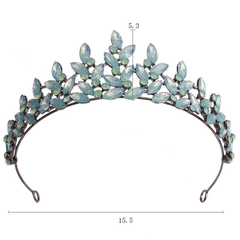 Zielony niebieski opal ślubny korona księżniczka Kryształowy tiary ślubne Rhinestone Diodem Wedding Hair Akcesoria biżuterii