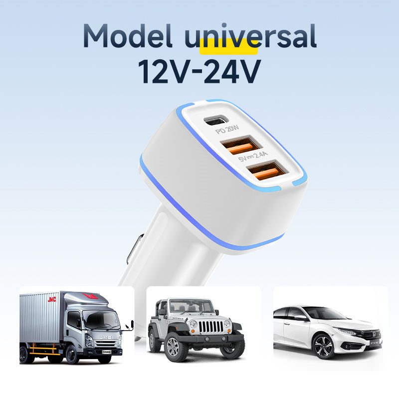 PD 32W 5V 12V Dual USB + Type C 3 порта Супер быстрая зарядка Автомобильный адаптер Зарядное устройство для мобильного телефона для iPhone Apple