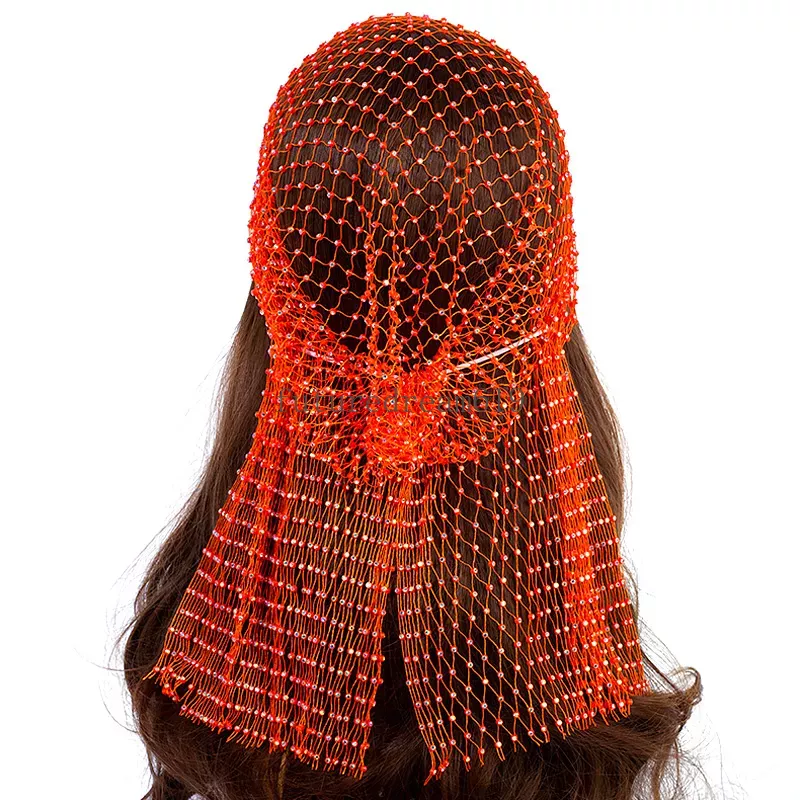 Glitter Crystal Head Scarf Head Wrap Luxury Rhinestone Women Nightclub Fishnet Hat Mesh Hollow Out Turban Hat Hair Accessory