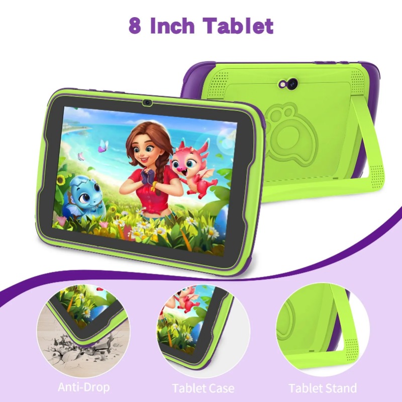 Pritom Kids Tablet 8 cali z Androidem 13 OS, 8 GB pamięci RAM 4+4 rozwój i 64 GB ROM, 1280 800 IPS, bateria 5000 mAh, kontrola rodzicielska