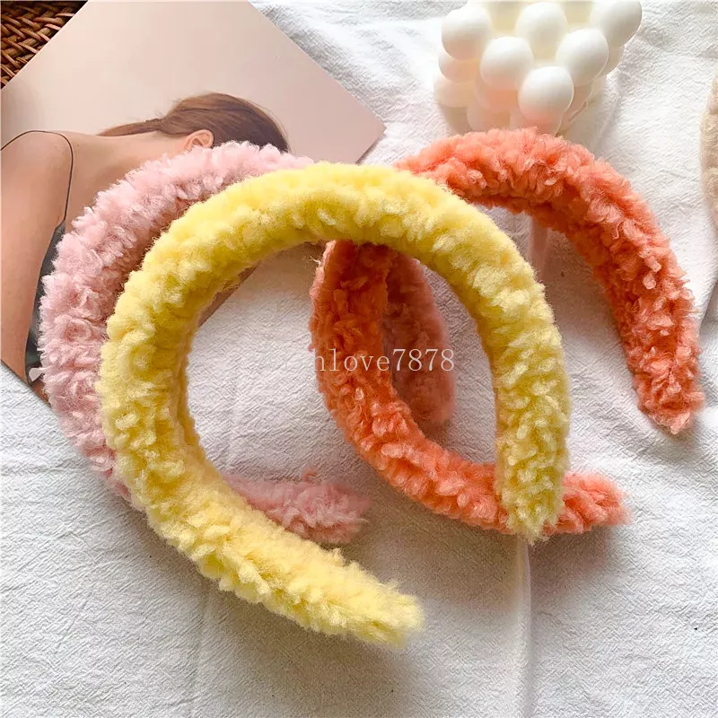 Mode Warme Lamswol Haarbanden Effen Kleur Hoofdband Vrouwen Dikke Pluizig Haar Hoepel Koreaanse Winter Meisjes Haaraccessoires