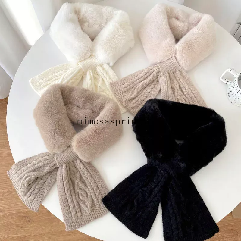 Winter New Scarf Women Warm Thicken Fluffy Woolen Knitting Cross Collar Neck Scarf Shawl Soft Plush Snood Scarves