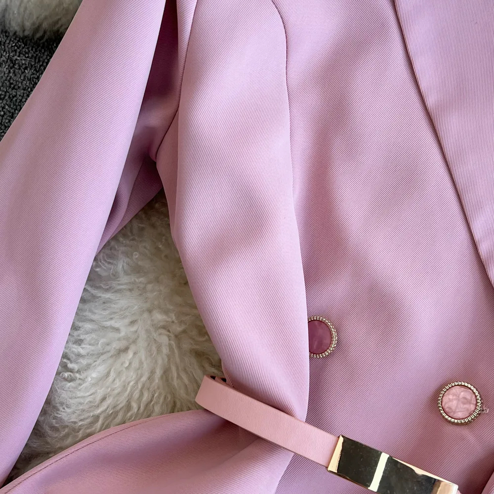 Robes Designer de mode Double boutonnage Blazer Robe Femmes Crantées À Manches Longues Chic Slim Rose Mini Court Casual Robes Robes 2024