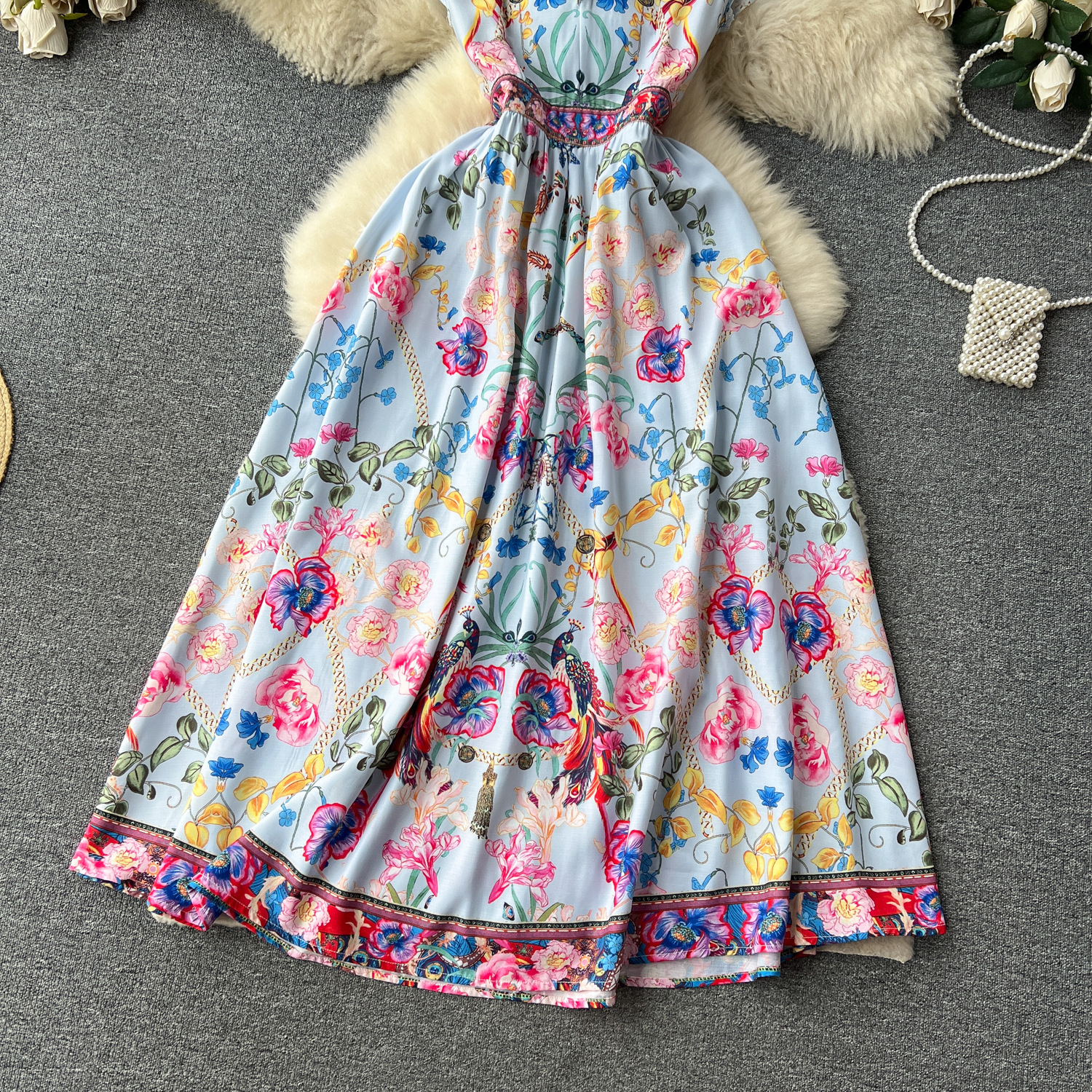 Basic Casual Dresses Summer Runway Vacation Dress Women Ruffles V-Neck Sleeveless High Waist Flower Print Vintage Party Long Dress Vestidos 2024