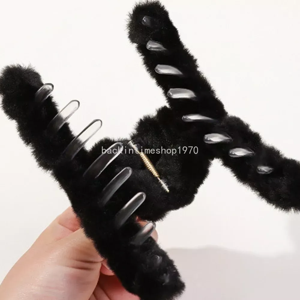 Pinza para el pelo de felpa con lazo para mujer, pinza para el pelo de piel sintética con perlas grandes, pasador de horquilla acrílico, accesorios para el cabello