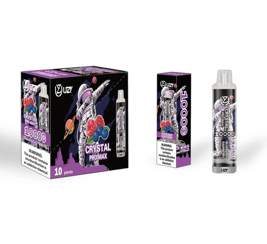 Originele UZY Crystal Pro Max 10000 Bladerdeeg Wegwerp E-sigaretten 1,2 ohm Mesh Coil 16 ml Pod Batterij Oplaadbare elektronische sigaretten Bladerdeeg 10K 0% 2% 3% 5% RBG Light Vape Pen