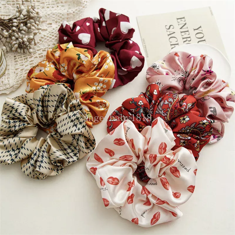 Scrunchies in seta da donna Fascia elastica capelli in raso oversize Porta coda di cavallo Fascia capelli stampata Cravatte Accessori capelli Copricapo