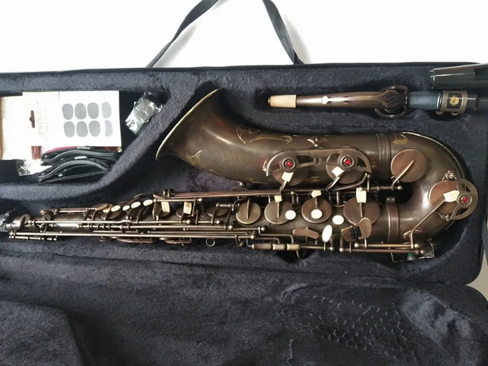 Nova marca de jazz Saxofone tenor personalizado Mark VI Grave Black Instrumentos musicais profissionais Antigos Simulação de cobre Sax de latão com capa de bocal de saxofone