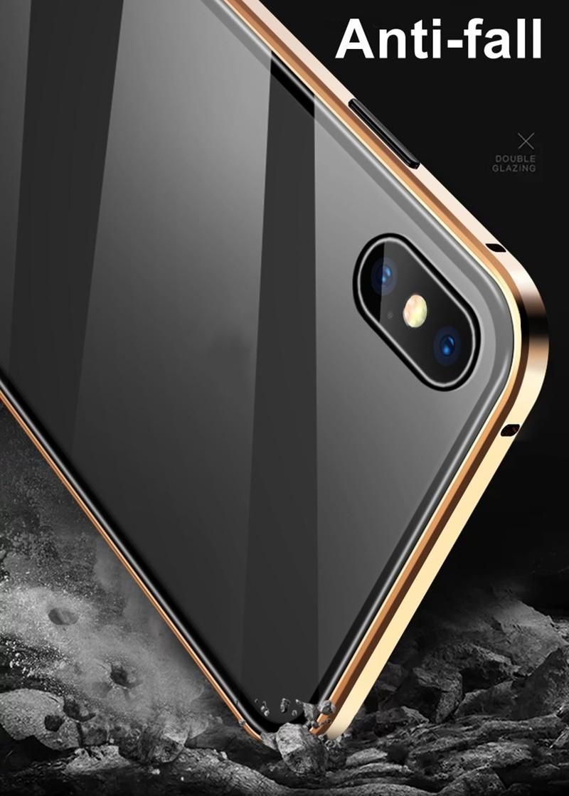 Double-sided toughened glass anti-peeping magnetic King protection for Iphone metal frame phone case