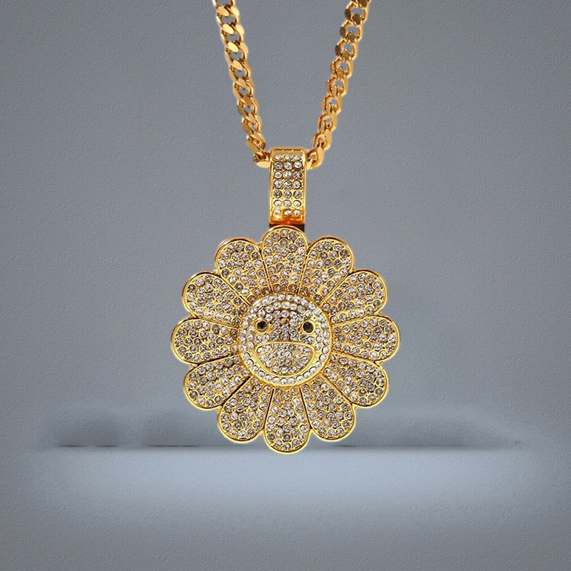 Iced Out Pendant Neckor for Men Luxury Designer Mens Colorful Bling Diamond Flower Pendants Cuban Link Chain Necklace Jewelry8277933