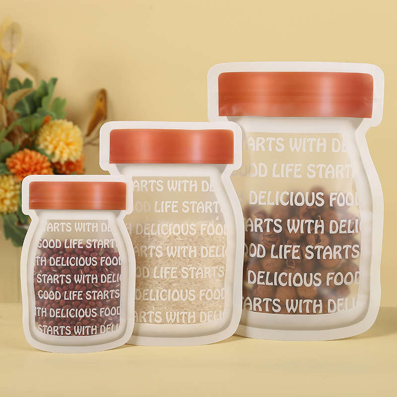 Plastic Food Storage Stand Up Bags Mason Jar Bottles Shape Zipper Mylar Smell Proof Pouch For Cookies Snack Peanut Sugar Candy Coffee Bean Powder Nuts Tea Packaging