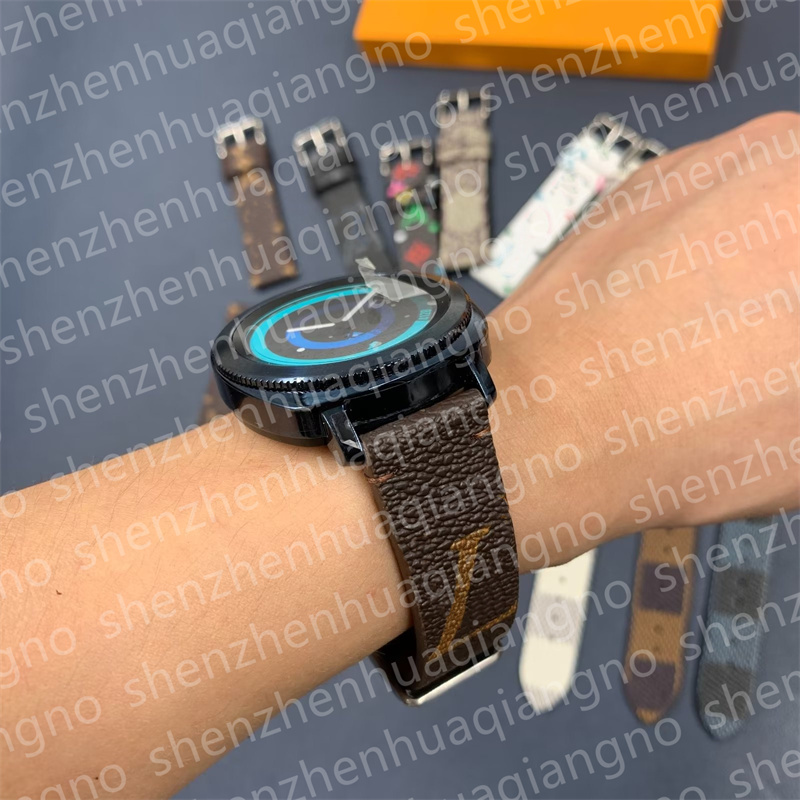 22 мм 20 мм Дизайнерские умные ремни для Samsung Galaxy Watch Ремешок 4/46 мм/42 мм/Active 2/Correa Gear S3 Браслет Классический коричневый цветок Роскошные кожаные ремешки для часов