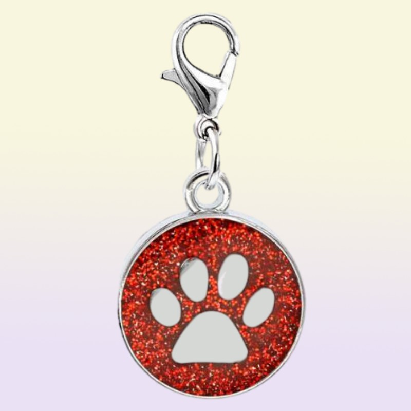 lot Farben 18mm Fußabdrücke Katzenhund Pfotendruck Hang Anhänger Charms mit Hummerverschluss für DIY Keychains Mode Schmuck 5839988