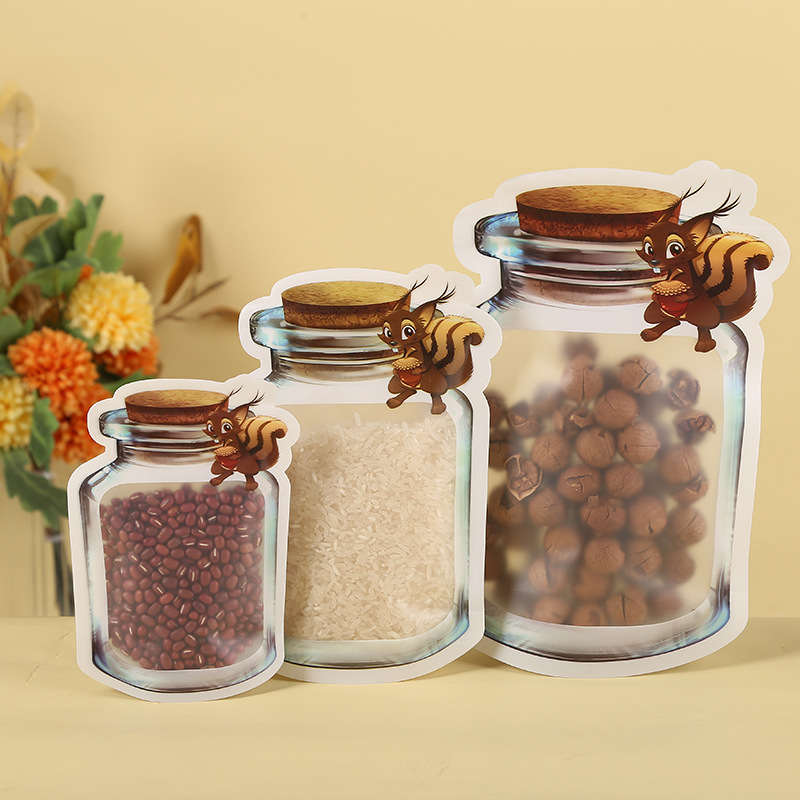 Plastic Food Storage Stand Up Bags Mason Jar Bottles Shape Zipper Mylar Smell Proof Pouch For Cookies Snack Peanut Sugar Candy Coffee Bean Powder Nuts Tea Packaging