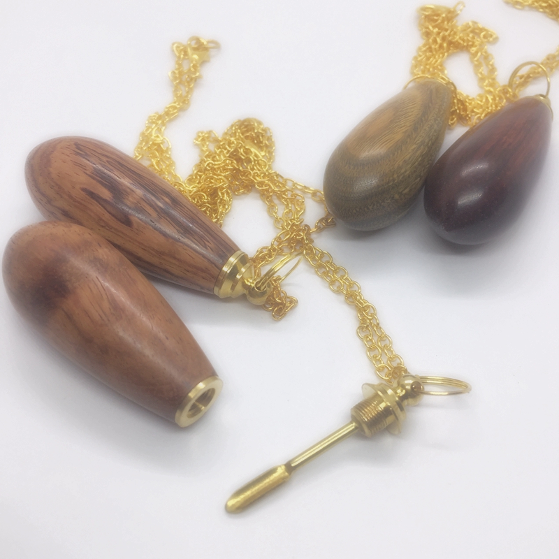 Gold Necklace Colorful Natural Wood Smoking Dabber Spoon Shovel Nails Scoop Waterpipe Hookah Oil Rigs Cigarette Snuff Snorter Sniffer Bottle Pendant Holder