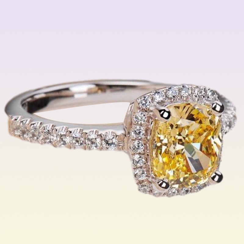 Знаменитый стиль Высочайшее качество SONA Желтый Прозрачный карат Квадратное кольцо с бриллиантом Платиновое покрытие Женское свадебное обручальное кольцо мода штраф j8937752