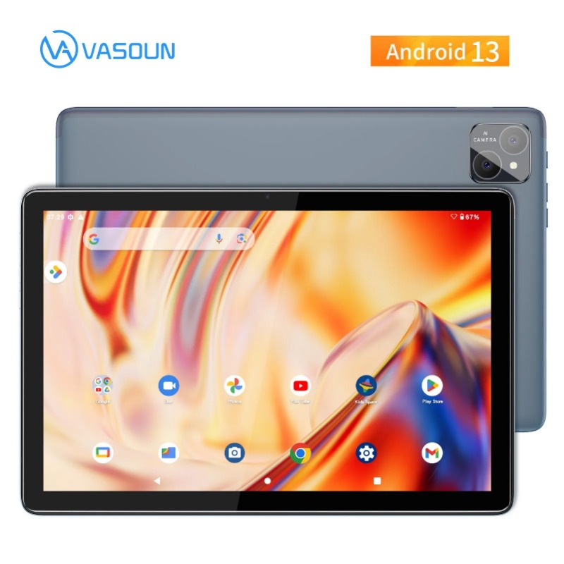 Планшет VASOUN Android 13, 10,1 дюйма, 12 ГБ 6+6 расширений ОЗУ, 128 ГБ ПЗУ, восьмиядерный процессор, две SIM-карты, 4G, разблокировка, Wi-Fi 2,4G/5G, GPS