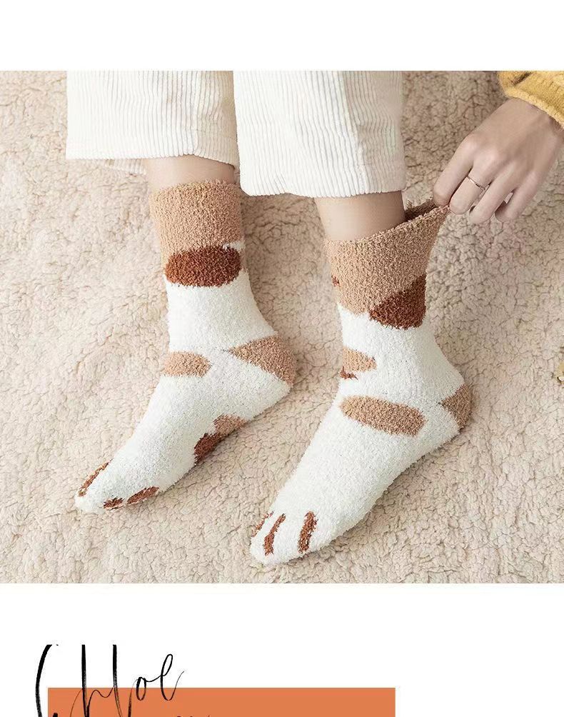 of doubles Plush socks for women coral velvet autumn/winter thick warm stockings Floor socks Cat claws cute home sleeping socks for women