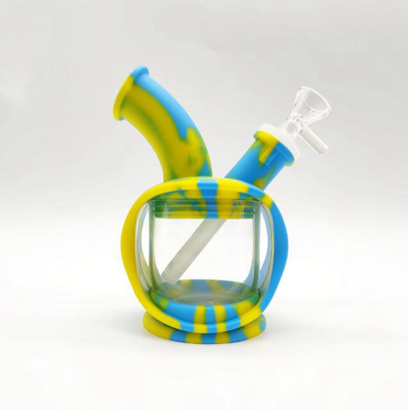 Colorful Smoking Silicone Bong Pipes Kit Apple Christmas Eve Style Travel Bubbler Tobacco Filter Funnel Spoon Bowl Oil Rigs Waterpipe Dabber Holder