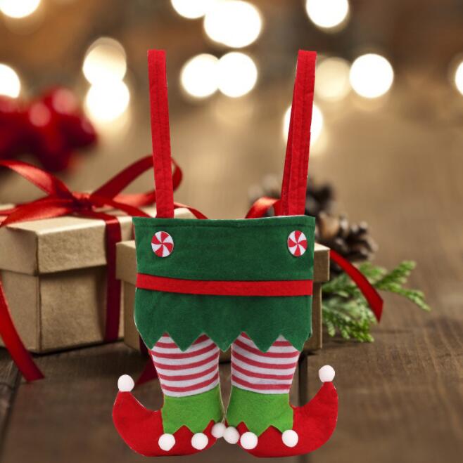 Elf Pants Stocking Christmas Decorations Ornament Xmas Fabric Candy Bag Festival Party Accessory Best Gifts 