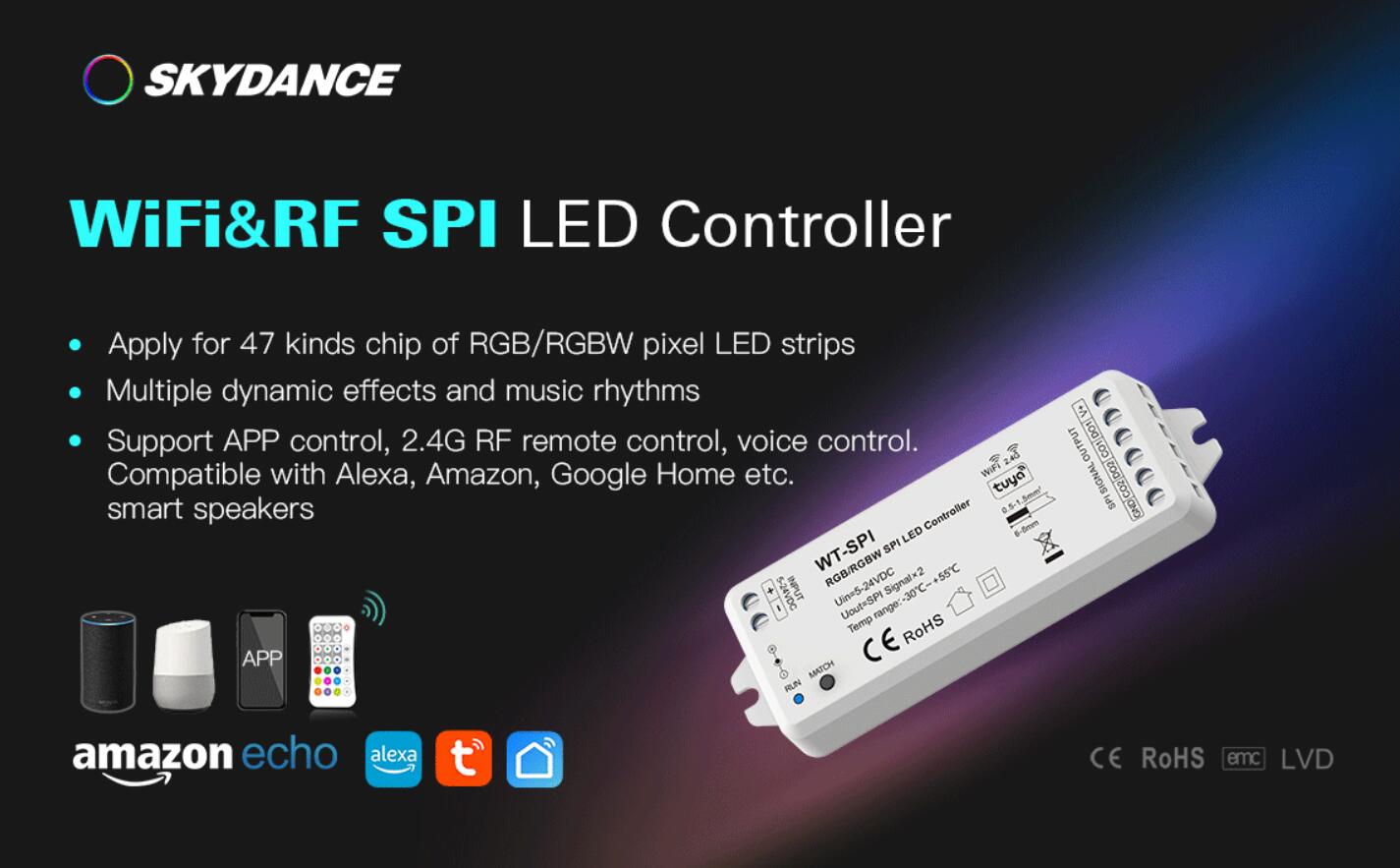 WT-SPI 2.4G RF Wireless RGB/RGBW LED-stripkontroll SPI Signalutgång Tuya App Voice Controller för LED-strip DC5-24V