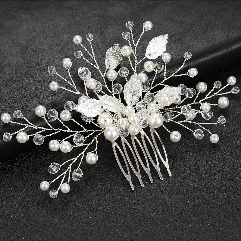 Pettine capelli da sposa sposa, forcine capelli in cristallo di perle, fermagli capelli fatti a mano, accessori gioielli capelli, copricapo feste di moda da donna