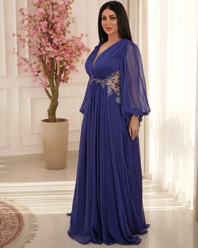 2023 ottobre Aso Ebi arabo royal blu chiffon madre della sposa abiti una linea di pizzo da sera prom festa formale compleanno celebrità madre dello sposo abiti vestito ZJ359