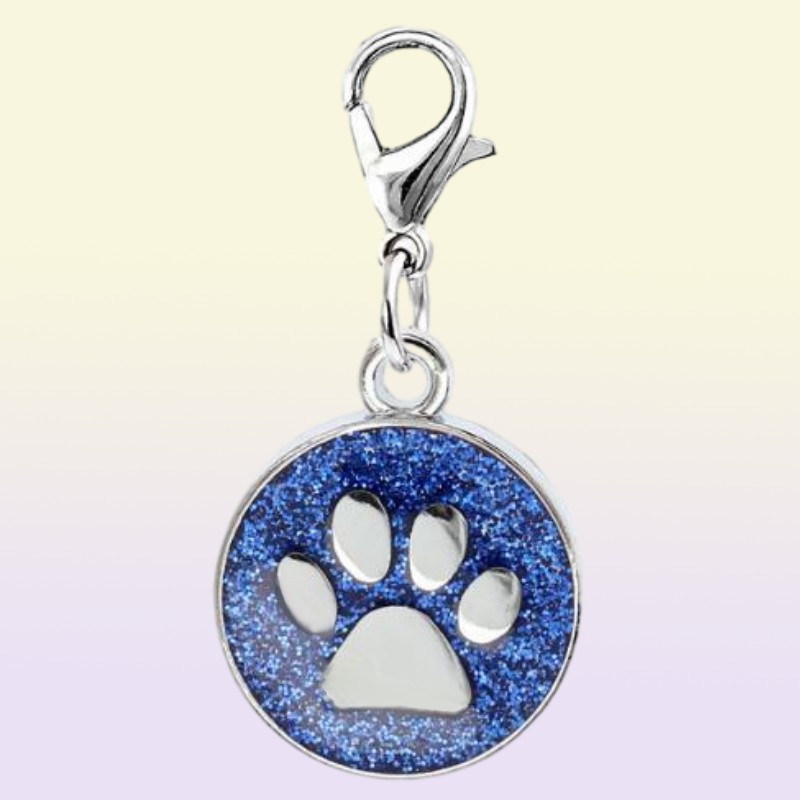 lot Cores de 18 mm pegadas de gato cão pata impressão pendure encantos pendentes com fecho de lagosta para chaveiros diy jóias de moda