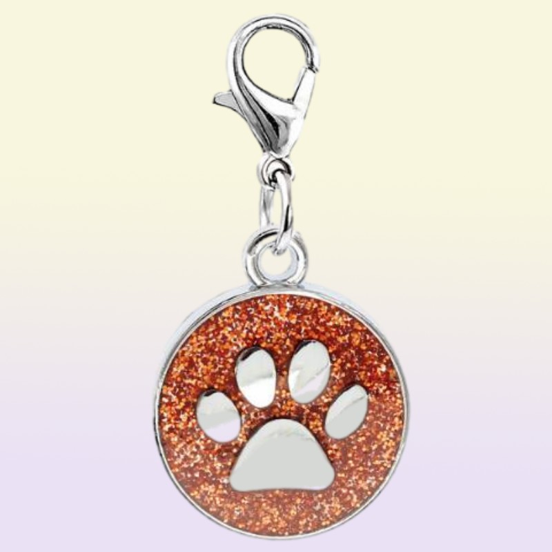 lot färger 18mm fotavtryck katt hund tass tryck hängande pendell charm med hummerlås passar för diy nyckelchains mode smycken1819033
