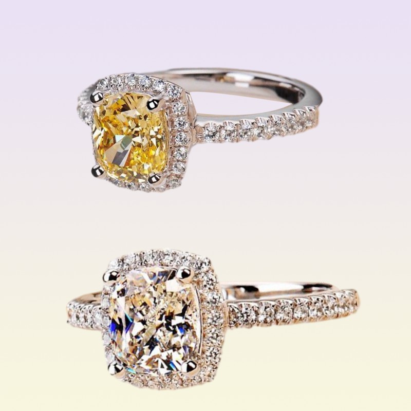 Знаменитый стиль высочайшего качества Sona Yellow Carats Square Diamond Ring Ring Platinum Женщины свадебные обручальные модные кольцо Fashion Fine J9285555