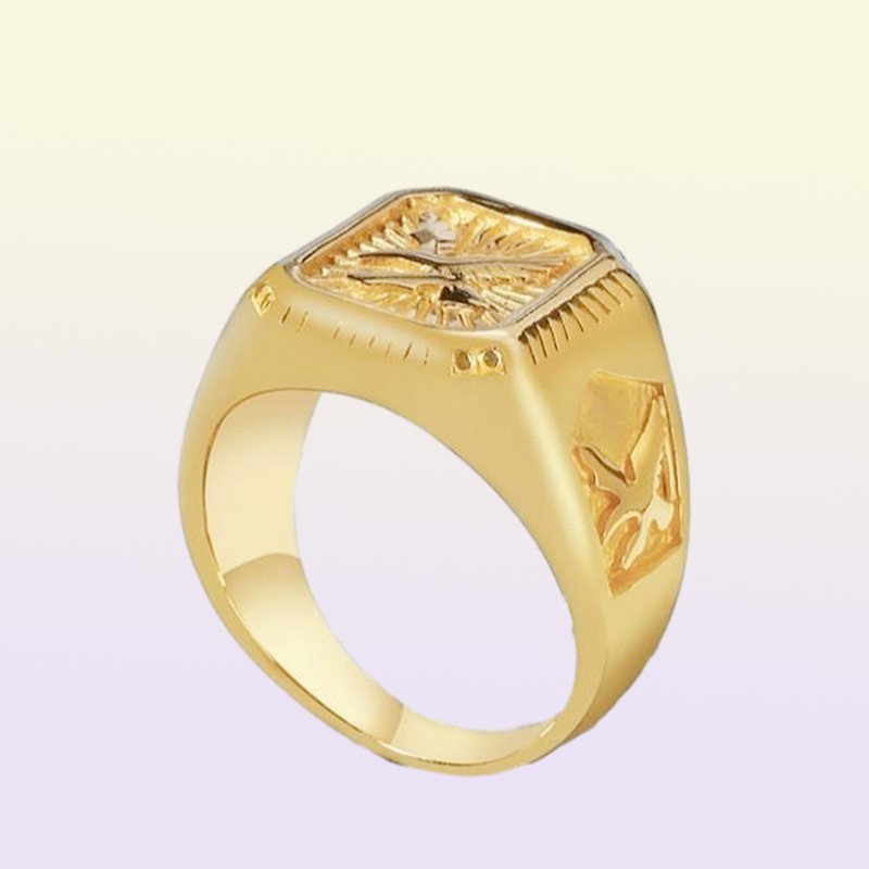 MEN039S HAWK SIGNET RING MED DUBLE EAGLE Golden Color Medieval Rostless Steel Make Gift1026214