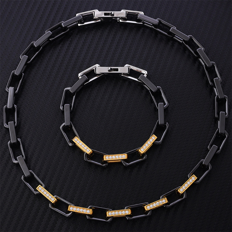 Pulseira de designer de colar de cadeia de luxo para mulheres Cerâmicas de aço de titânio Gold Bathed CZ Diamond Corrents Colares Bracelets Hip Hop Mens para presente