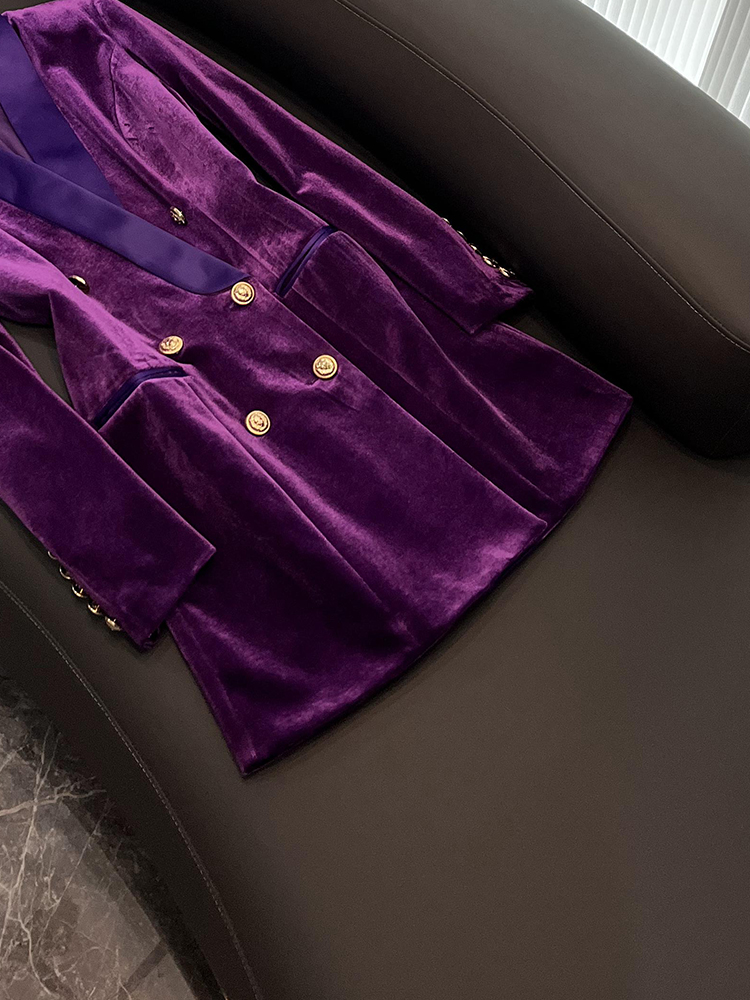 Robe en velours à panneaux de couleur unie, violet, manches longues, boutons à revers crantés, Double boutonnage, robes décontractées, automne 2023, O3O070106