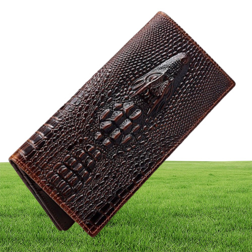 Vintage Crocodile Men Wallets Cow Leather Wallet Men Long Clutch Bag Male Purse Phone Pocket Coin Purse Card Holder Alligator6756172