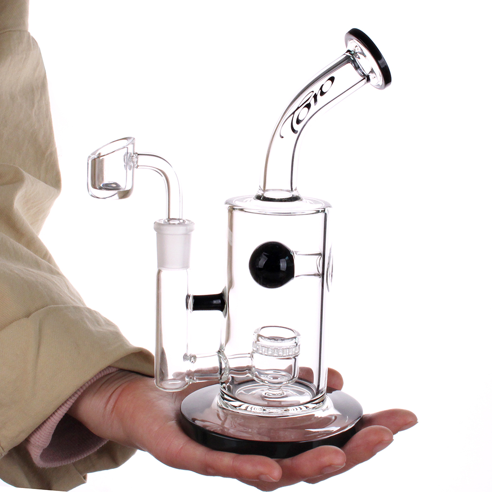 Wholesale 8'' Jet Perc Heavy Dab Rigs Black Water Pipes Glass Bubbler honeycomb perc bongs 14mm Female Joint Oil Rig Bong With Quartz Banger Glass Bongs