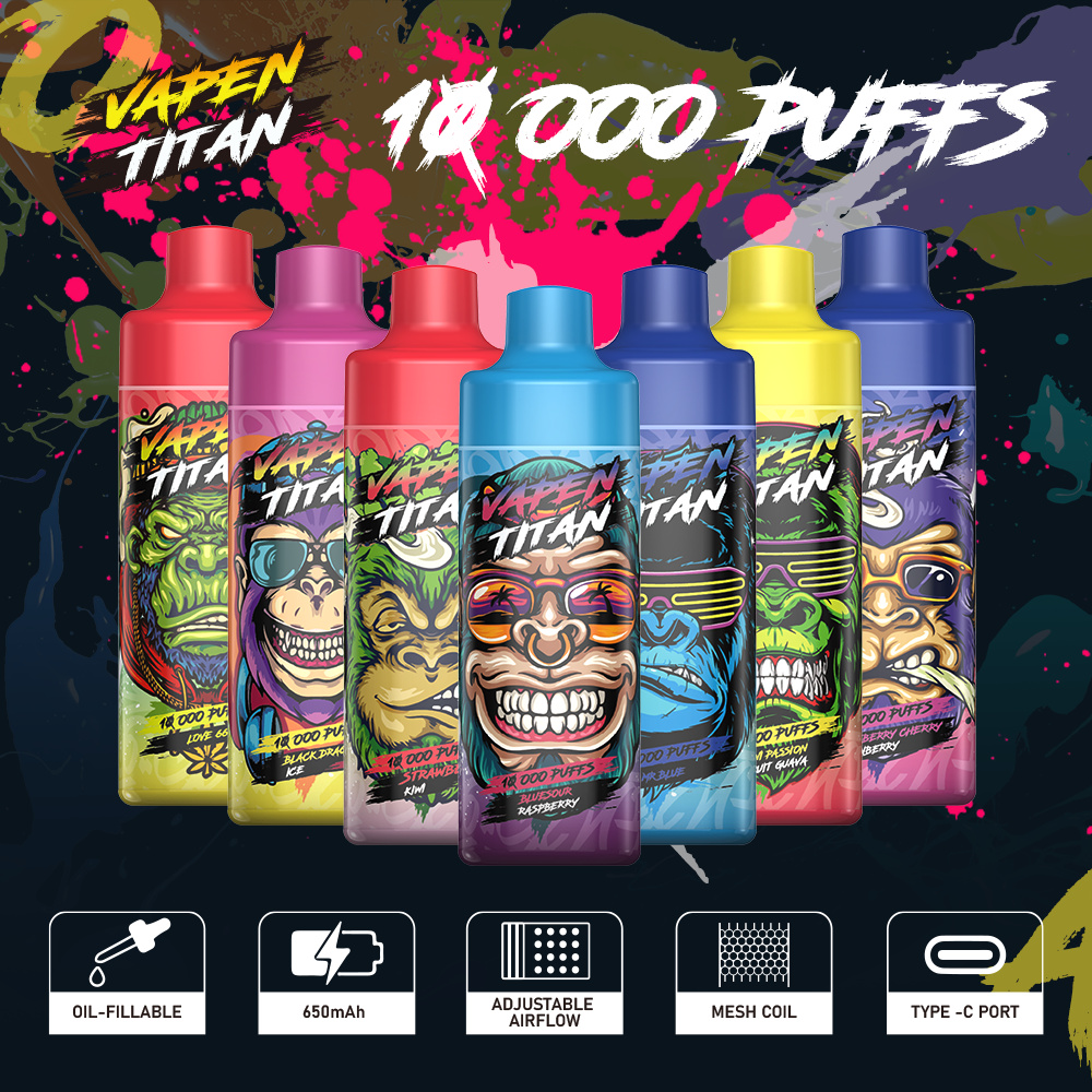 Original VAPEN Titan 10000 Puffs Cigarettes électroniques jetables Vape 20 ml Double bobine de maille Razz Bar 0% 2% 5% Recharge rechargeable Cigs électroniques Aucune fuite 10k Puff Énorme vapeur