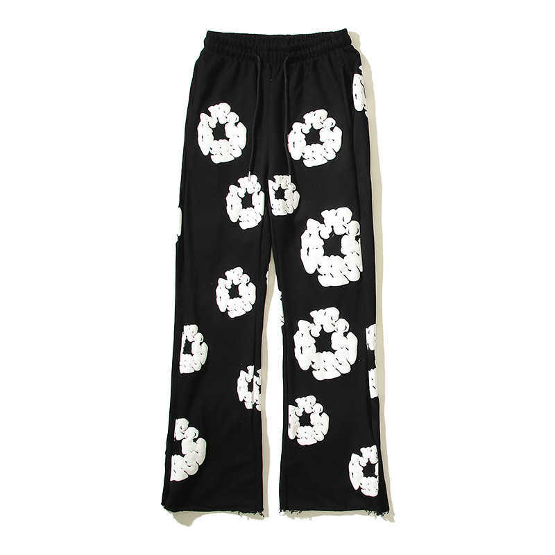 American Style High Street Threedimensional Foam Kapok Tryckt broderi Vintage Hiphop Men's and Women's Micro Trumpet Guard Pants